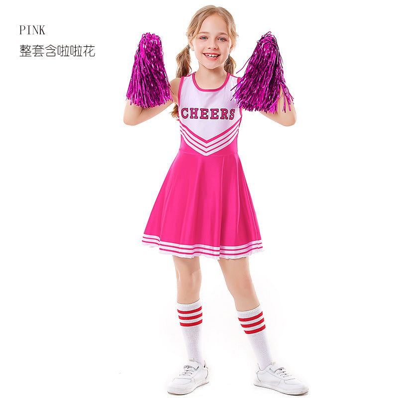 Cheerleading Costume with Pom-Poms, Socks, and Dress