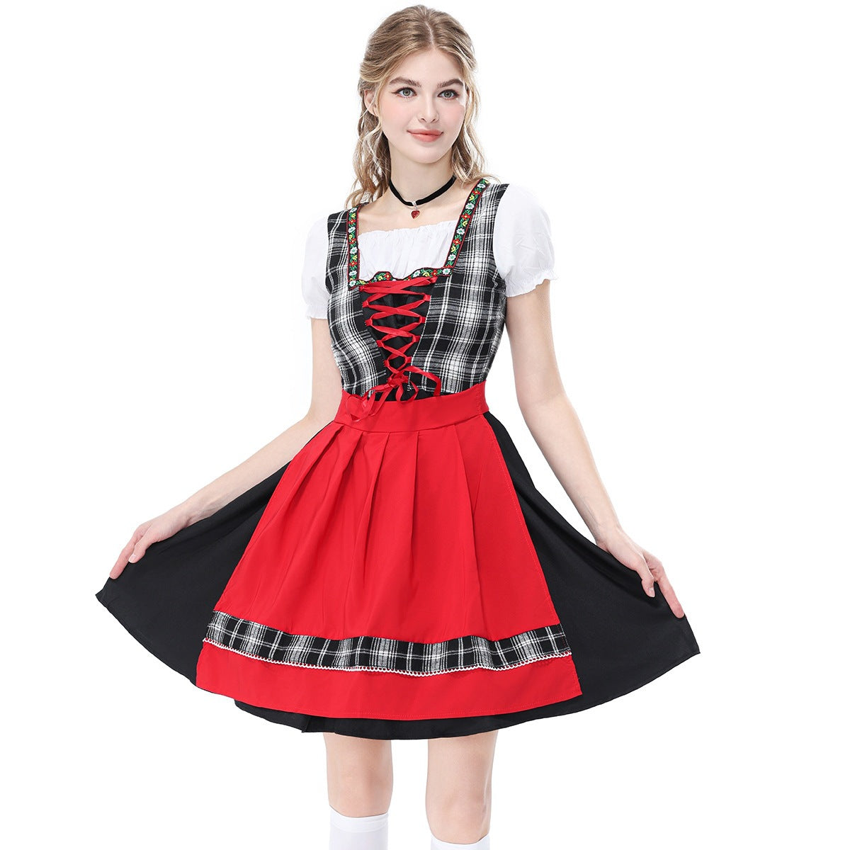 Plaid Dirndl-Style Dress for Festive Occasions