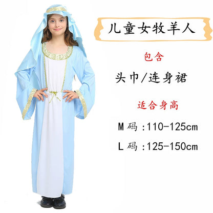 Children’s Shepherd Costume with Cape and Long Dress