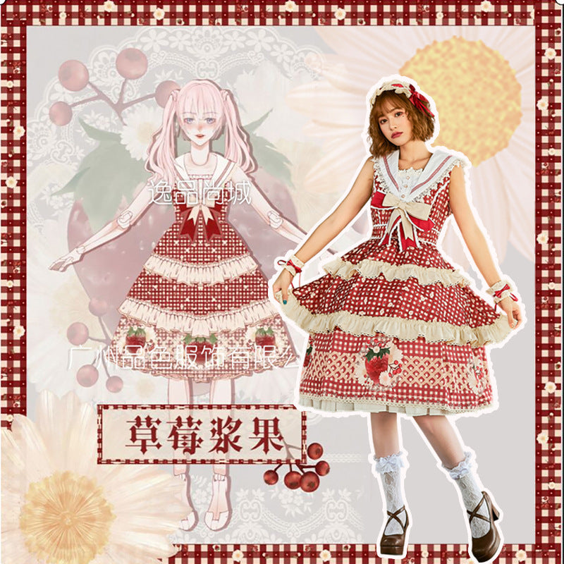 Sleeveless Strawberry Plaid Lolita Dress