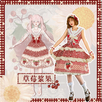 Sleeveless Strawberry Plaid Lolita Dress