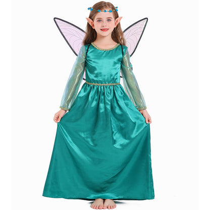 Green fairy-elf costume with wings and headband