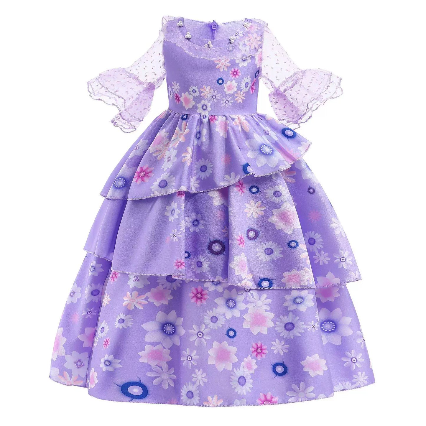 Kids' Floral-Print Cosplay Dress with Sleeves