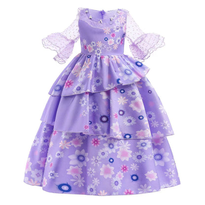 Kids' Floral-Print Cosplay Dress with Sleeves