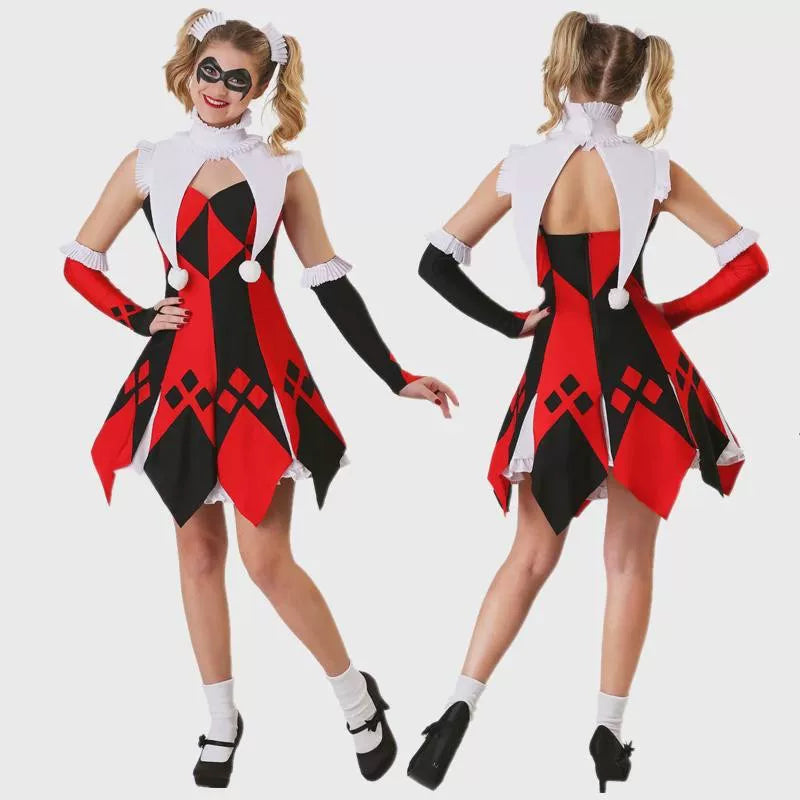 Harlequin Carnival Costume with Mask and Gloves