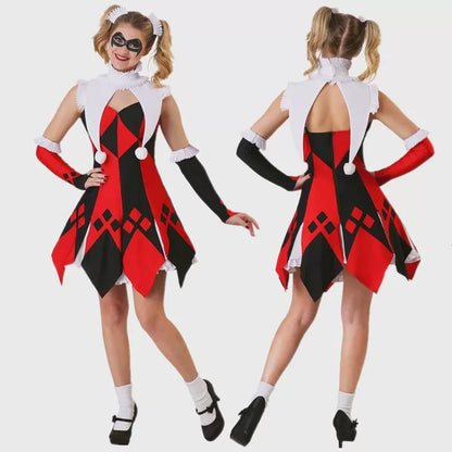 Harlequin Carnival Costume with Mask and Gloves