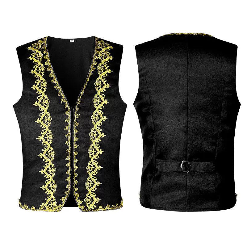 Black sleeveless vest with gold trim