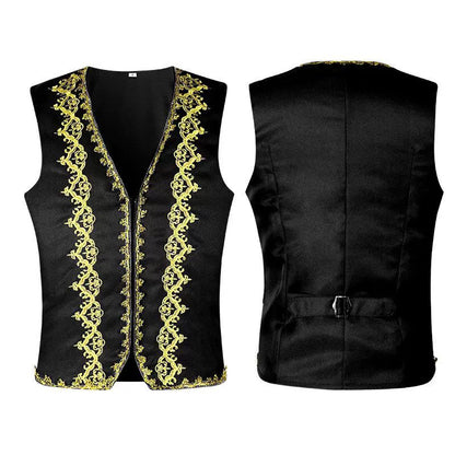 Black sleeveless vest with gold trim