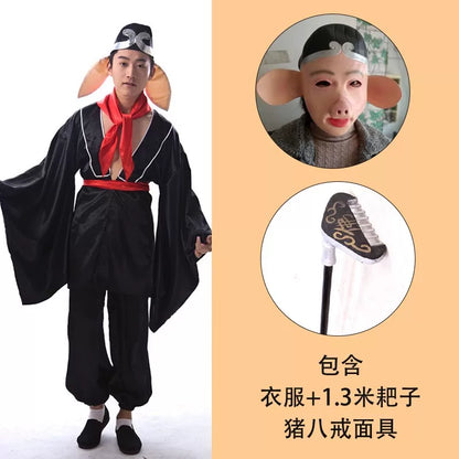 Carnival costume of a character with a mask and a pitchfork