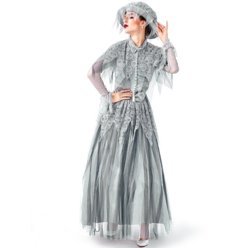 Gray Gothic Mesh Cosplay Dress