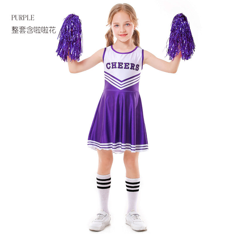 Cheerleading Costume with Pom-Poms and Knee-High Socks