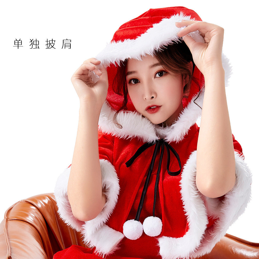 Christmas hooded cape with white trim