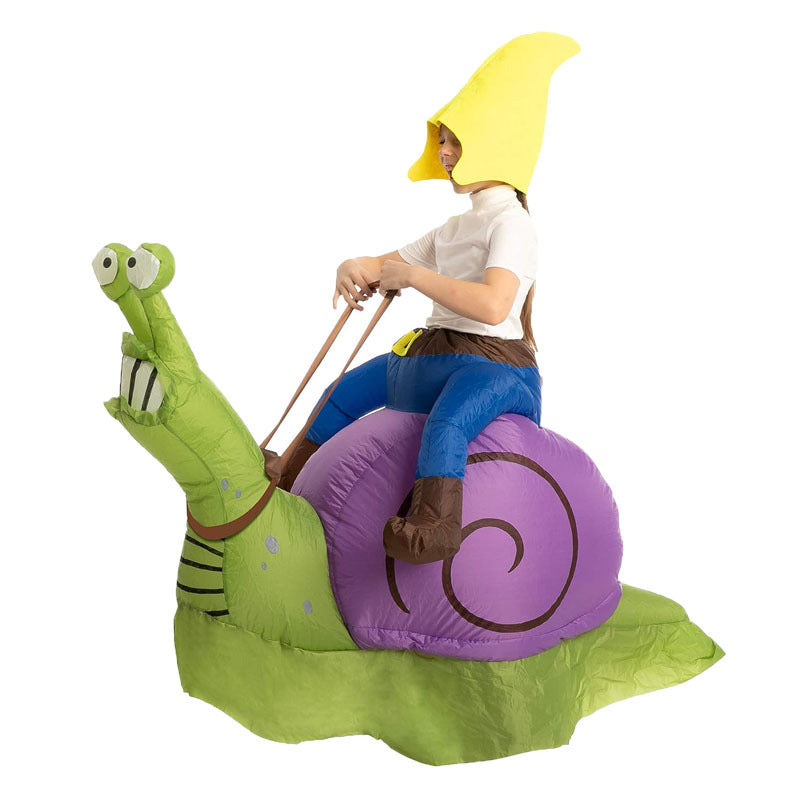 Inflatable snail costume with shell and hood
