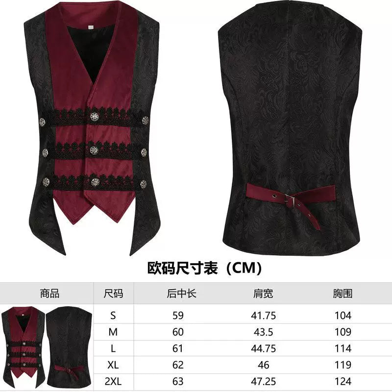 Gothic Sleeveless Vest with Burgundy Lapels