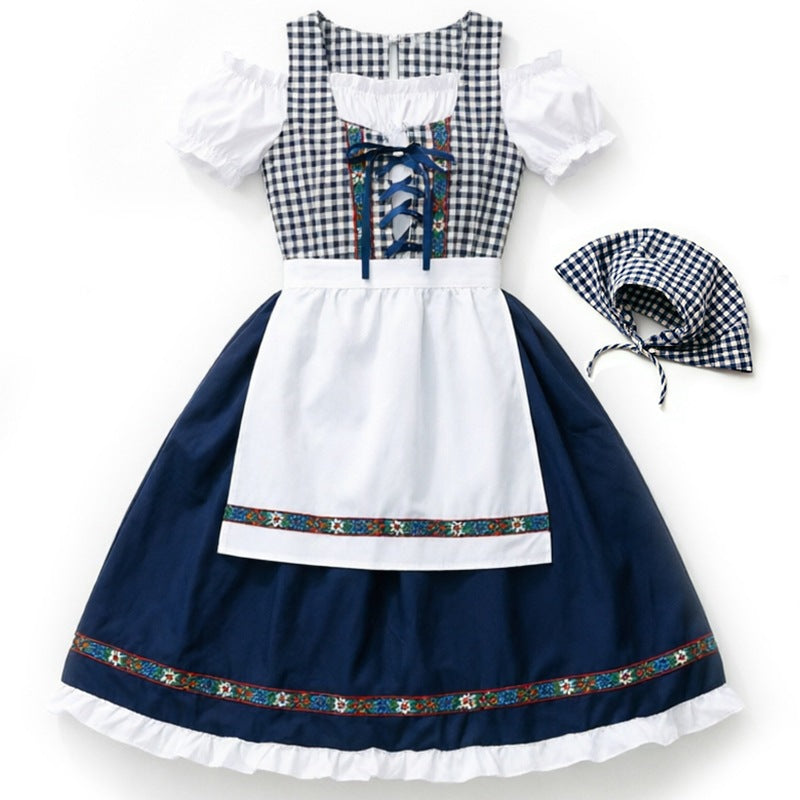 Plaid Bavarian Dress with Bonnet