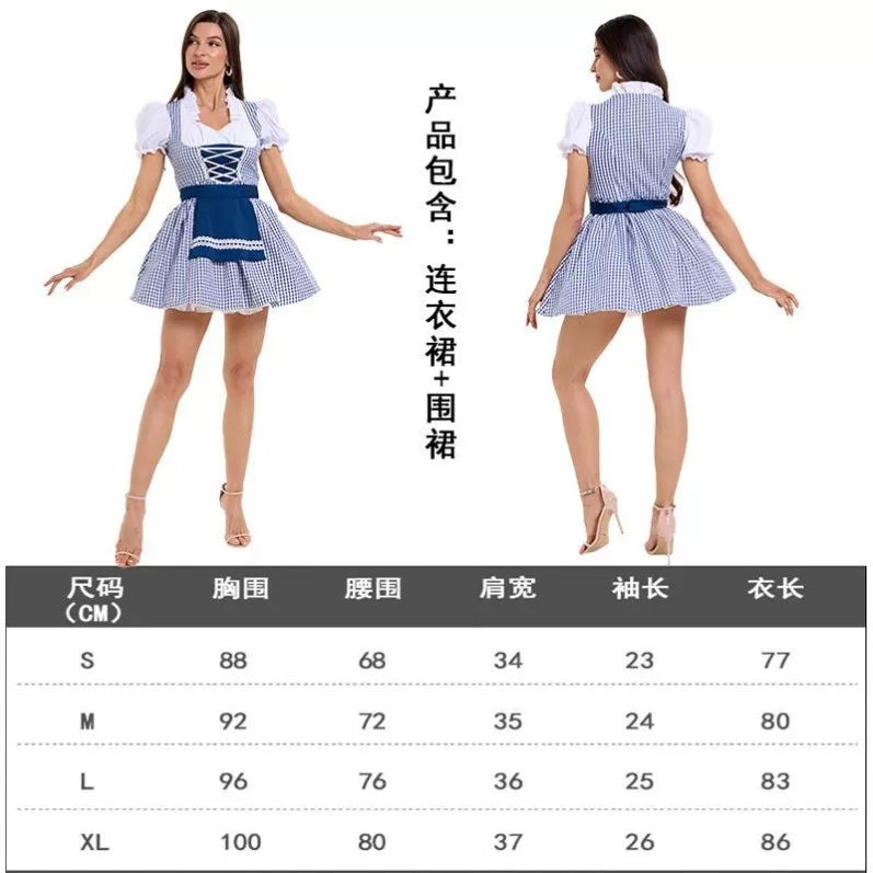 Plaid dirndl dress with apron, for women