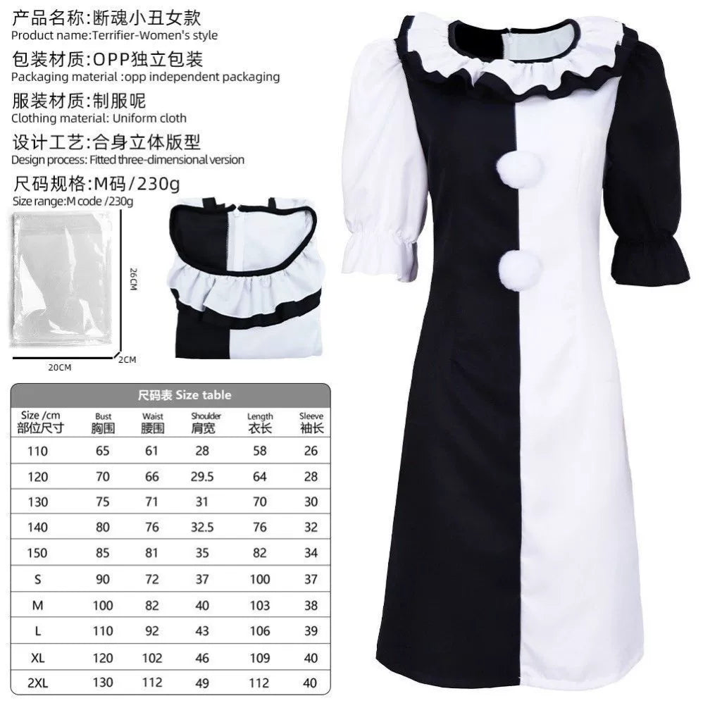 Black-and-white clown costume dress for cosplay