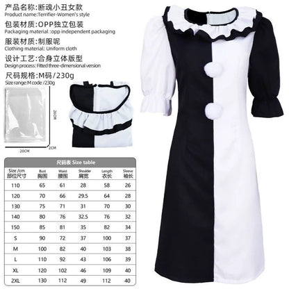 Black-and-white clown costume dress for cosplay