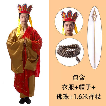 Monastic Costume with Headdress, Prayer Beads, and Staff
