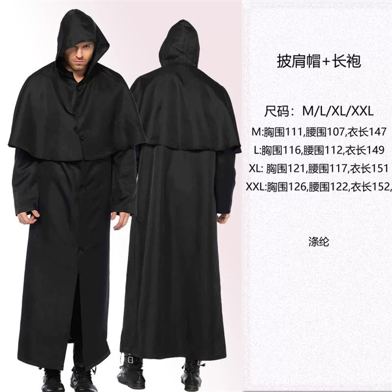 Black hooded cloak for cosplay and Halloween