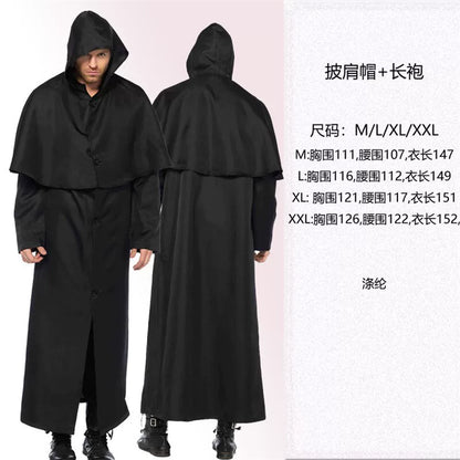 Black hooded cloak for cosplay and Halloween