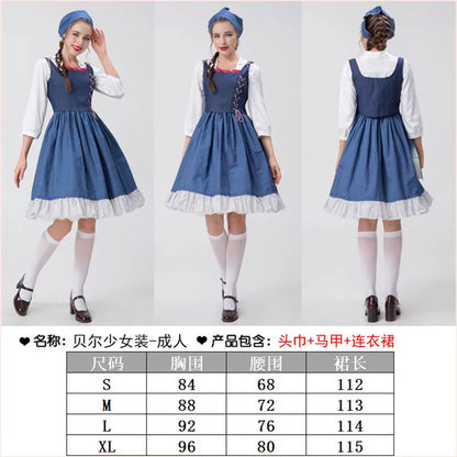 Vintage-style costume dress with a blue kerchief
