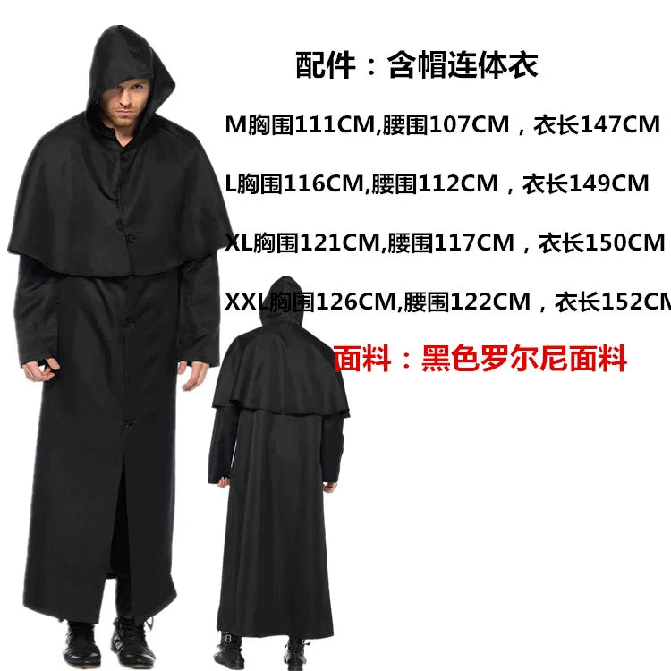 Black long hooded cloak, carnival costume