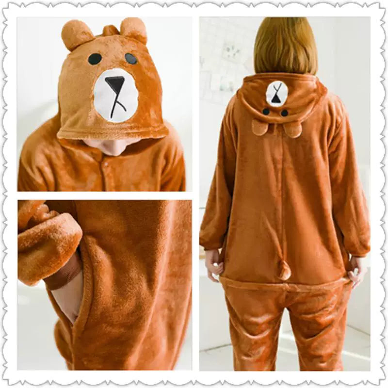 Plush hooded bear kigurumi jumpsuit