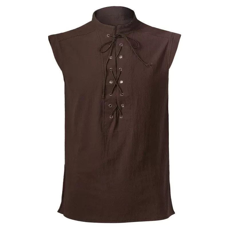 Halloween Sleeveless Lace-Up Vest with Stand Collar