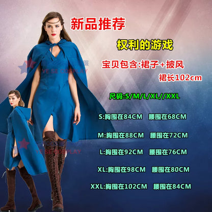 Vampire Costume with a Long Blue Dress and Cape