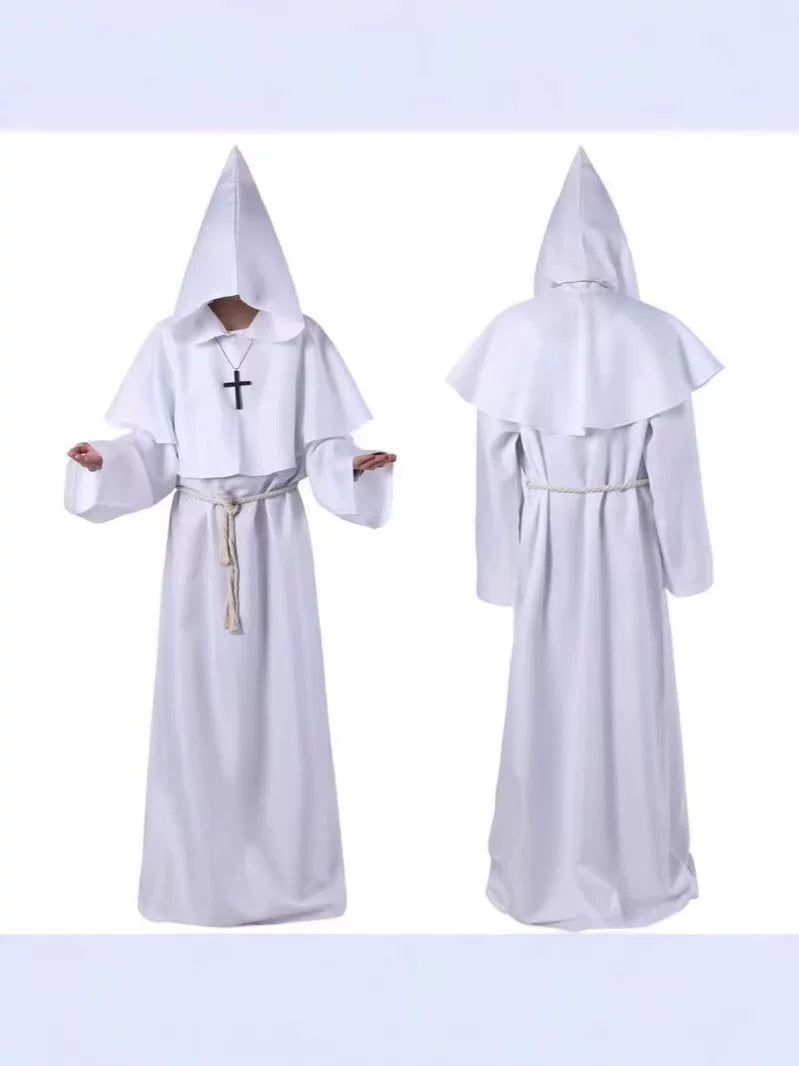 White Hooded Monk Cosplay Costume