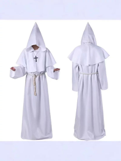 White Hooded Monk Cosplay Costume