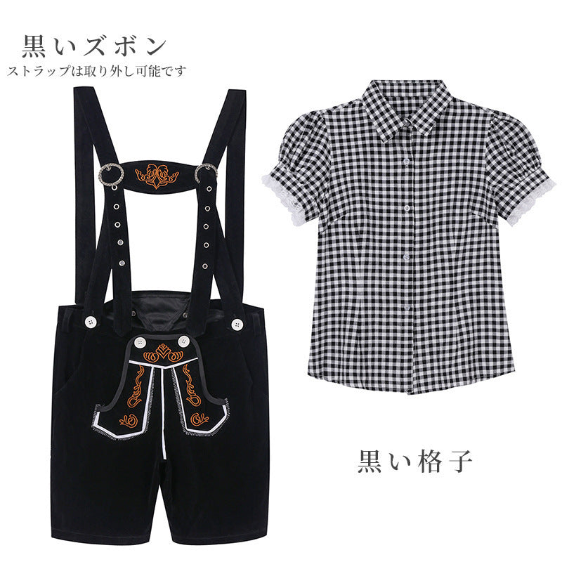 Kids' Plaid Shirt and Suspender Shorts Set