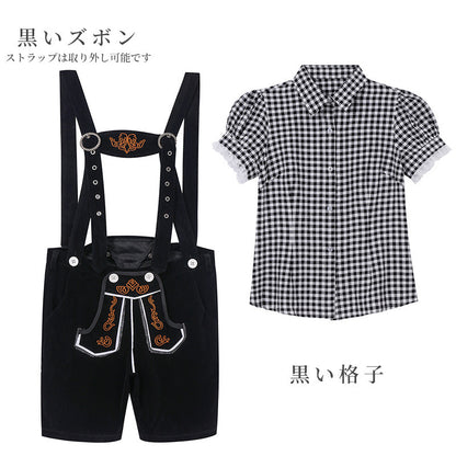 Kids' Plaid Shirt and Suspender Shorts Set