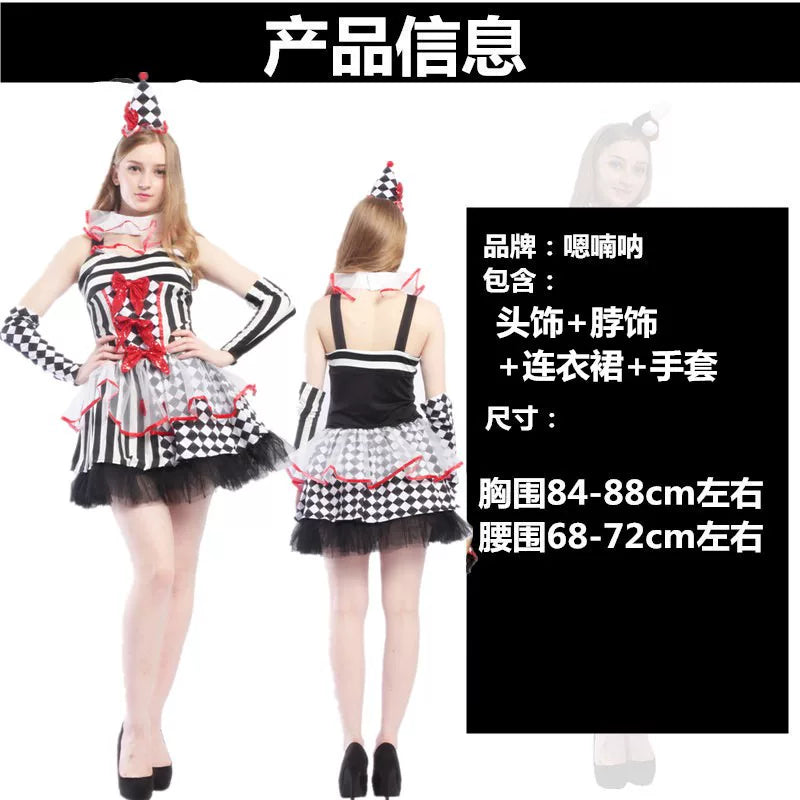 Clown Costume for Performances with Dress and Gloves