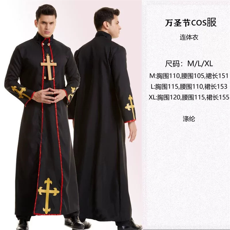 Long Black Cosplay Robe with Cross