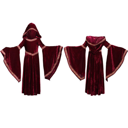 Halloween Vampire Costume — Burgundy Hooded Cloak