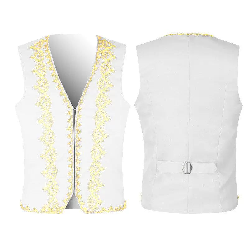 White Sleeveless Decorative Vest with Gold Trim
