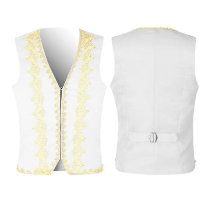 White Sleeveless Decorative Vest with Gold Trim