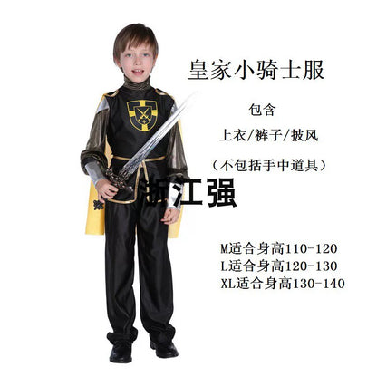 Children's knight costume with tunic, cape, and pants