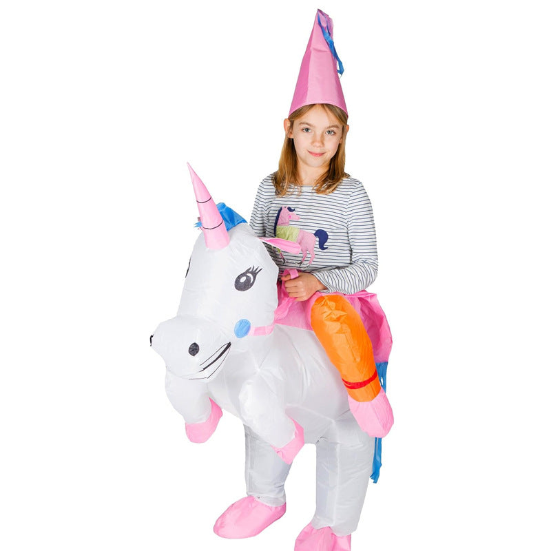 Inflatable unicorn costume with pink hat