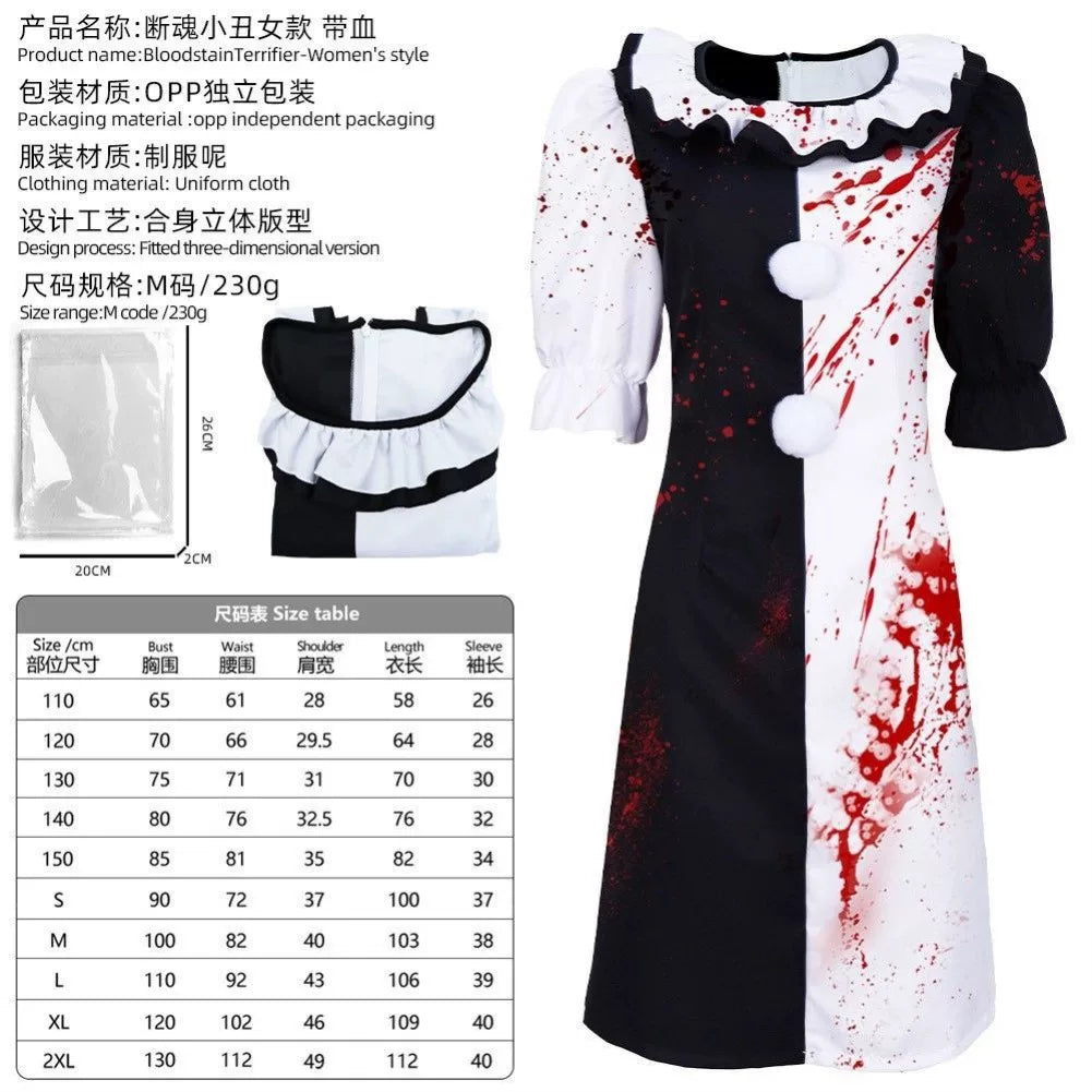 Clown Dress Costume with Ruffles and Red Splatter