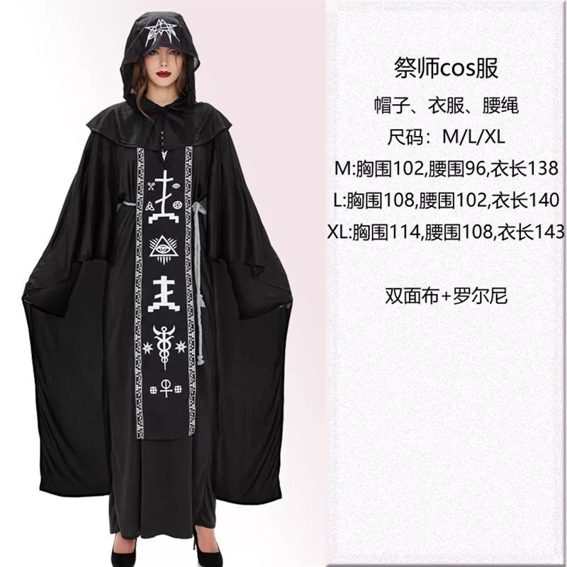 Gothic cosplay robe with hood and print
