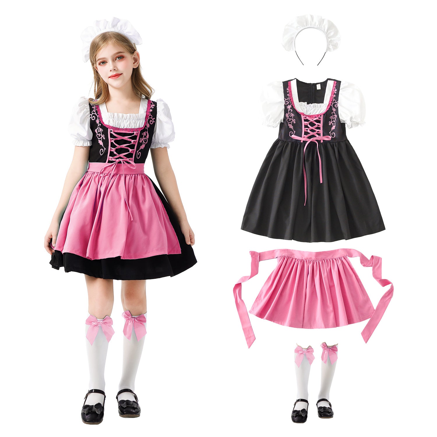 Children’s Carnival Costume: Dress, Apron, and Accessories