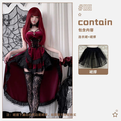Women's Gothic Vampire Dress with Corset and Petticoat