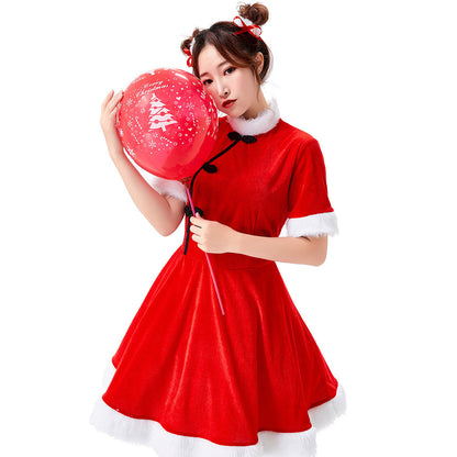 Festive Christmas Dress in Red with Trim