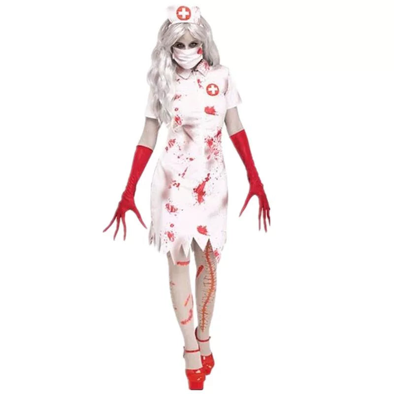 Zombie Nurse Costume with Blood Splatter Print