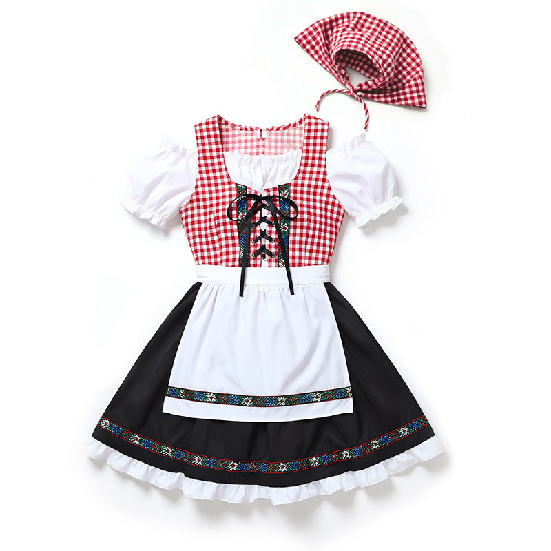 Bavarian dirndl-style costume with bonnet