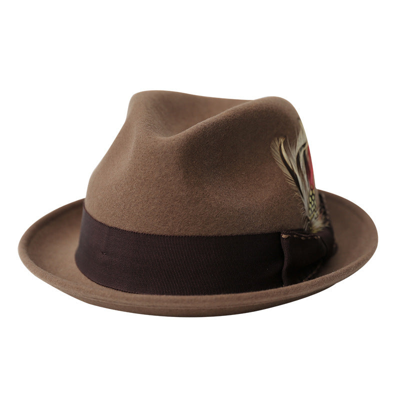 Carnival Fedora Hat with Feather and Wide Brim