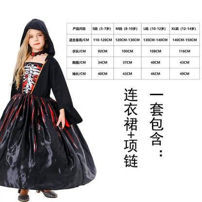 Gothic Hooded Skeleton Costume Dress